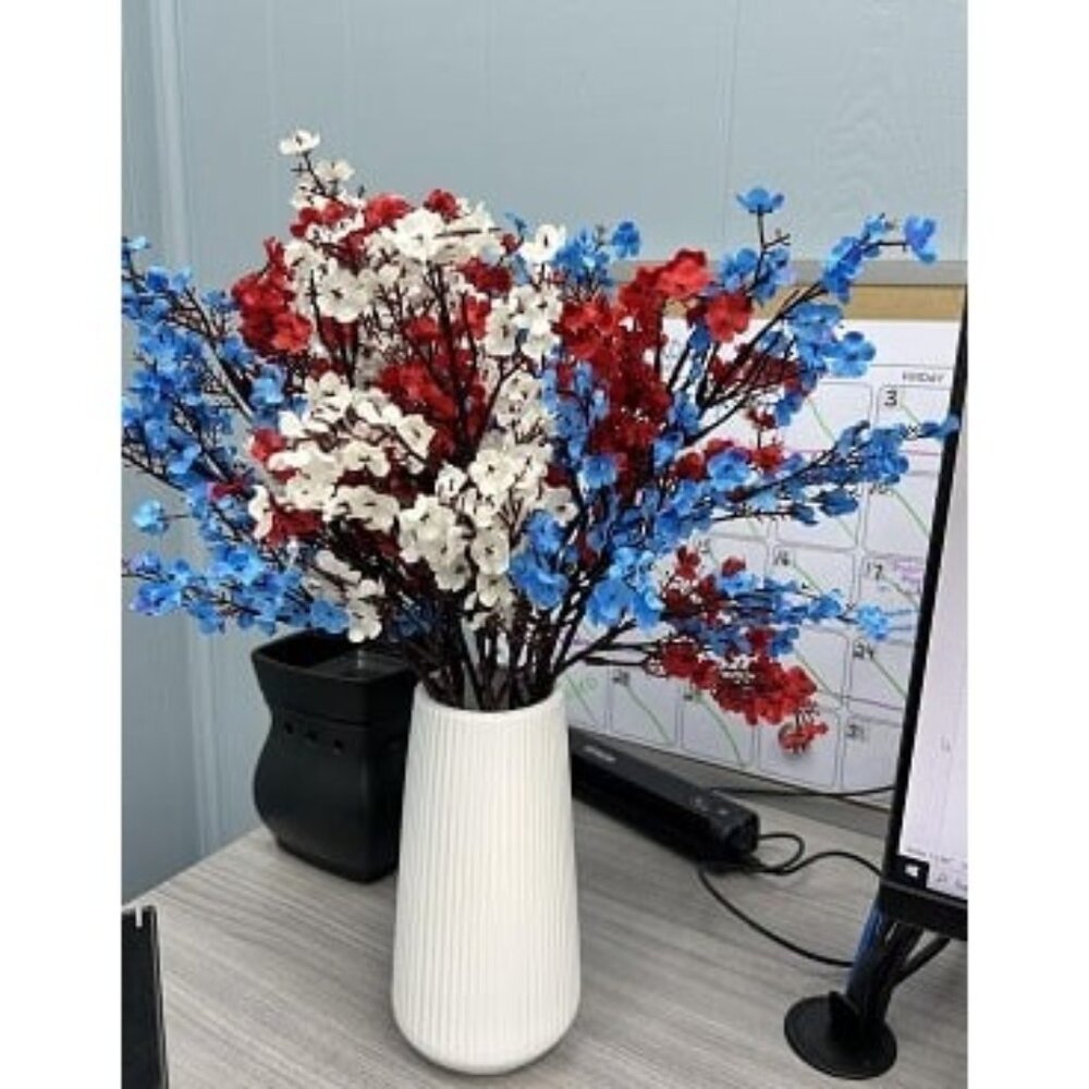 New 10 Pcs 4th of July Flowers Artificial Babys Breath Fake Silk Patriotic Flowe